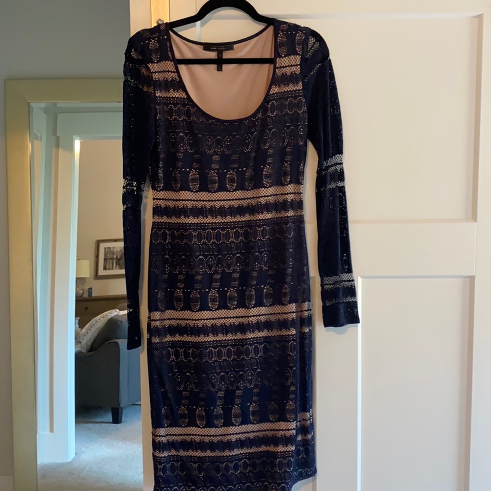 BCBG Maxazria Blue Lace Body Con Dress